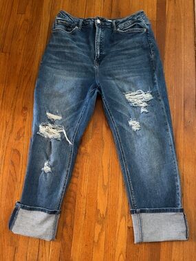 Distressed Zenna  Blue Rolled Cuff Jeans